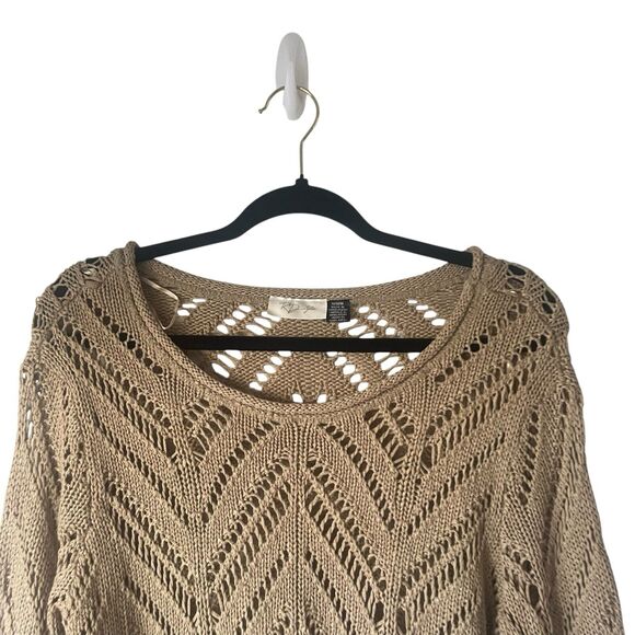 RD Style Women's Size Medium Brown Open‎ Knit Coastal Boho Top - Picture 2 of 9